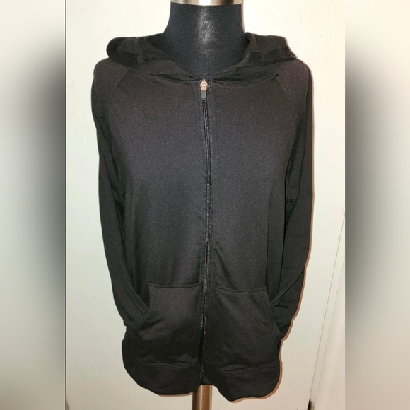 Athletic Works All Black FULL Zipper Hooded Sweatshirt/ Hoodie Jacket LARGE - Picture 3 of 9